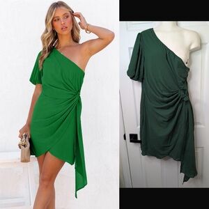 NEW! Kirundo Dark Green One-Shoulder Mini Dress
